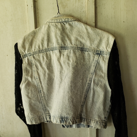 80s 90s Denim Jean Jacket Cropped Acid Bleached s - Picture 7 of 7